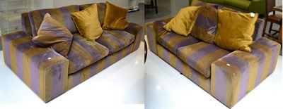 Lot 1178 - A Pair of Good Quality Sofas, upholstered in purple and mustard striped velvet, comprising a...