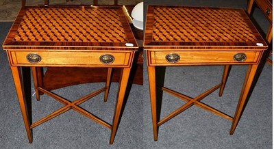 Lot 1001 - A Pair of George III Style Oak and Parquetry Decorated Side Tables, of recent date, the crossbanded