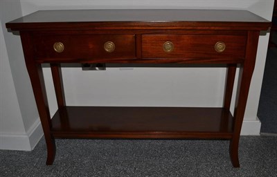 Lot 1016 - A Reproduction Hardwood Hall Table, of rectangular form with two frieze drawers, raised on tapering