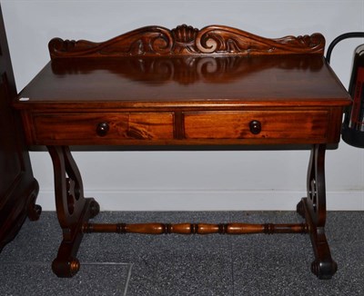 Lot 1017 - A Reproduction Hardwood Victorian Style Writing Table or Washstand, the galleried back above...