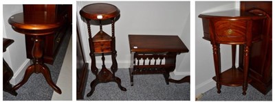 Lot 1018 - A Reproduction Hardwood Corner Table, of bowfront form with a single drawer, raised on turned...