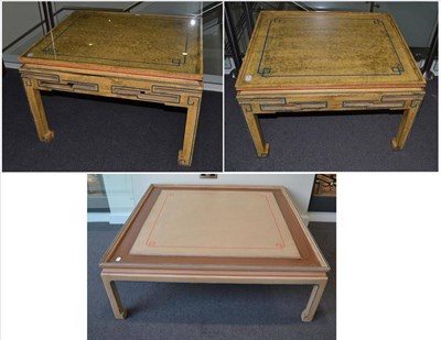Lot 1024 - A Chinese Style Coffee Table, of recent date, painted cream and brown, with plate glass top, raised