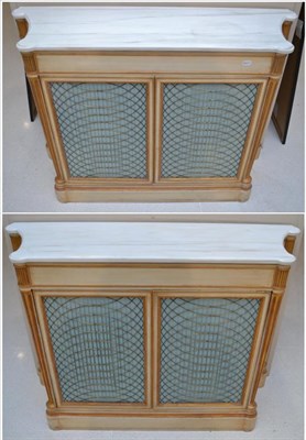 Lot 1030 - A Pair of Regency Style Cream and Parcel Gilt Painted Credenzas, of recent date, each with...