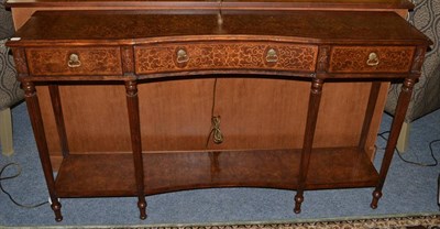 Lot 1033 - A Burr Walnut and Marquetry Painted Side Table, of recent date, of inverted form, the moulded...