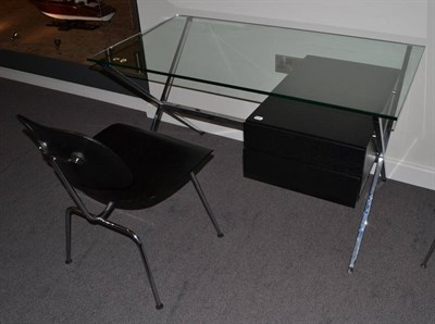 Lot 1040 - A Vitra Black Ash and Chromed Glass Top Desk, of recent date, rectangular form with two drawers...