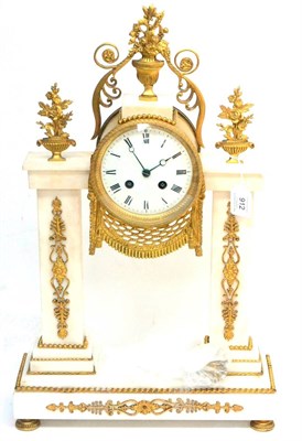 Lot 912 - A White Marble Striking Portico Mantel Clock, circa 1850, gilt metal urn and floral mounts,...