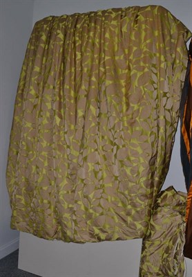 Lot 1075 - A Set of Four Good Quality Lime Green and Gold Curtains, lined, comprising a pair approximately...