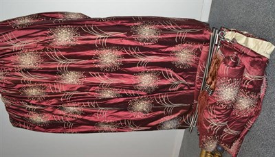 Lot 1078 - Two Pairs of Good Quality Crimson and Floral Silk Curtains, lined, each curtain measures...