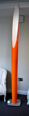 Lot 1082 - An Orange Perspex Uplighter, of recent date, raised on a matt silver base with adjustable...