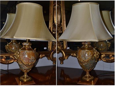 Lot 1093 - A Pair of Good Quality Marble and Gilt Metal Mounted Pedestal Table Lamps, of recent date,...