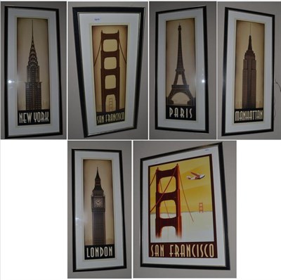 Lot 1114 - A Set of Four Monochrome Prints, in Art Deco style, after Forney, named London, New York, Manhattan