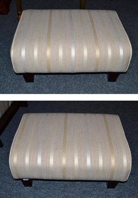 Lot 1127 - A Pair of Laura Ashley Footstools, of recent date, upholstered in beige stripe fabric, raised...
