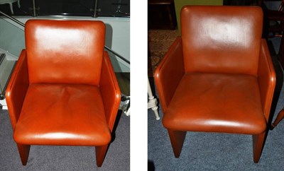 Lot 1129 - A Pair of Brown Leather Tub Chairs, labelled Poltrona Frau, with padded back support and seat...