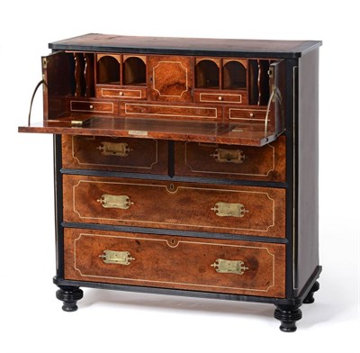 Lot 951 - A Chinese Export Padouk Wood, Amboyna, Camphor Wood, Ebonised and Ivory Inlaid Secretaire...