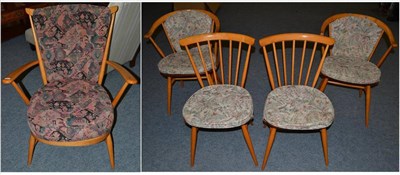 Lot 1151 - A Pair of Ercol Beech Stickback Single Dining Chairs, unmarked, 41cm by 44cm by 78cm; A pair of...