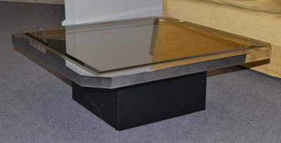 Lot 1159 - A Vintage Liberty Stainless Steel and Brass Coffee Table, of square form with canted corners...