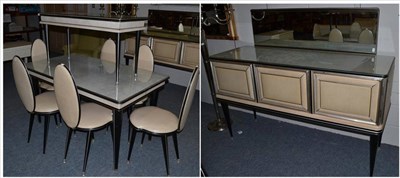 Lot 1163 - A 1950's Umberto Mascagni Dining Room Suite, comprising dining table with glass top, 142cm by...