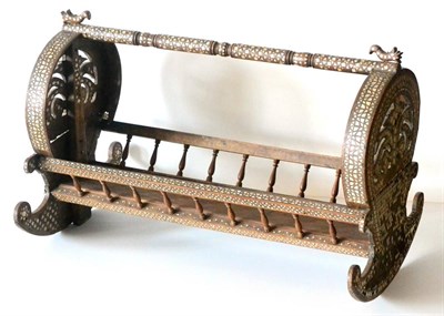 Lot 958 - A Damascus Carved Hardwood Crib, probably early 19th century, decorated throughout with ivory...