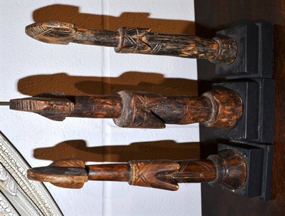 Lot 1193 - Three Dogon Small Wood Figures, each on a stepped ebonised plinth