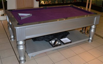 Lot 1205 - A Slate Bed 7' Custom Made Pool/Dining Table, of recent date, high gloss silver paint, with...