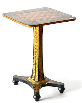 Lot 979 - A Regency Penwork Tripod Table, early 19th century, the chess top surrounded by classical...