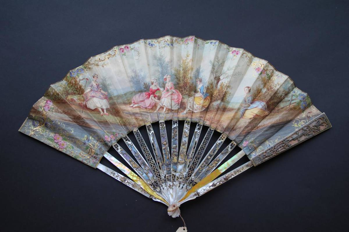 Lot 261 - An 18th Century Mother-of-Pearl Fan, with carving and piercing, silvering and gilding to the...