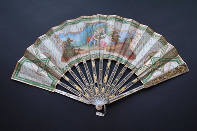 Lot 262 - A Mid-18th Century Mother-of-Pearl Fan, with unusual leaf, the sticks carved, pierced and...