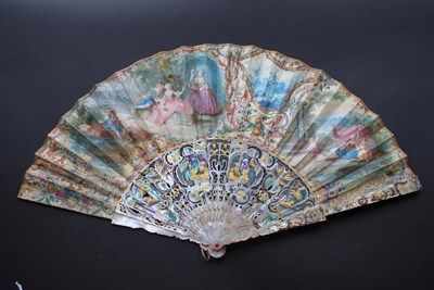 Lot 263 - Countryside Idyll: A Mid-18th Century Fan, with mother-of-pearl monture, gilded and silvered...