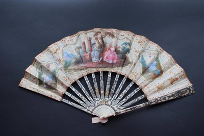 Lot 275 - A French Ballooning Fan, circa 1783, single leaf mounted on ivory which has been silvered and...