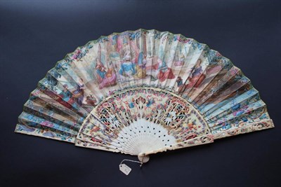 Lot 279 - The Toilet of Venus: A Mid 18th Century Ivory Fan, with carved, pierced and painted sticks, the...
