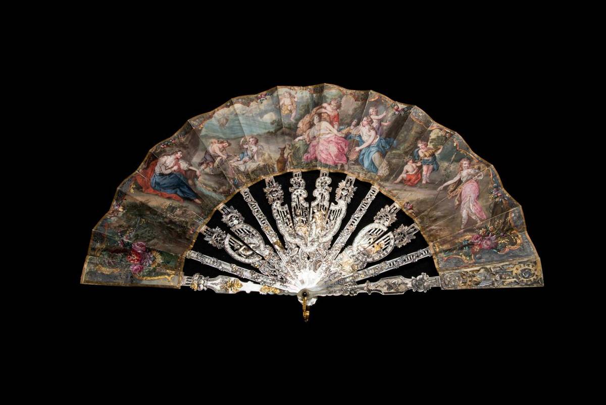 Lot 283 - Bacchus and Ariadne: An Extravagant 18th Century Mother-of-Pearl Fan, circa 1780's, the monture...