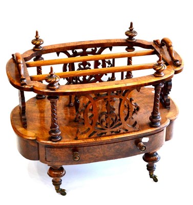 Lot 984 - A Victorian Figured Walnut Three Division Canterbury, circa 1870, with spiral turned supports...