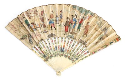 Lot 290 - A Small and Slender Early 18th Century Ivory Fan, the guards painted in several colours with...