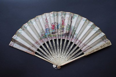 Lot 295 - A Mid-18th Century Bone Fan, the upper guards and gorge sticks quite simply carved and pierced. The