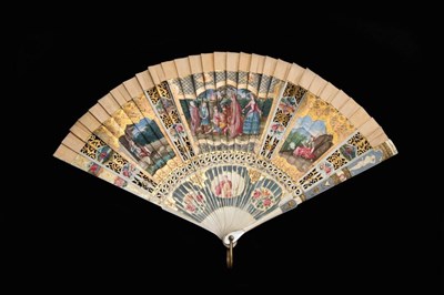 Lot 303 - A Very Fine Late 17th/Early 18th Century Painted, Carved and Pierced Ivory Brisé Fan, possibly...