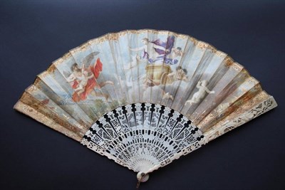 Lot 315 - Eros and Anteros: A Mid-18th Century Ivory Fan, the sticks intricately carved and pierced, the...