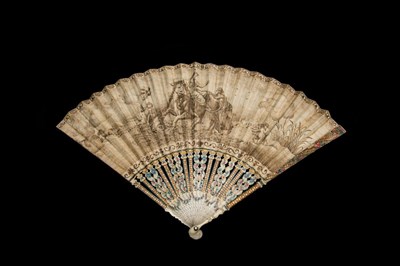 Lot 318 - A Slender 18th Century Ivory Fan, circa 1740, the monture decorated with straw, the double leaf...
