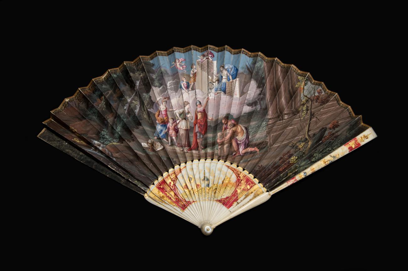 Lot 319 - A Fine and Slender 18th Century Ivory Fan, circa 1720, depicting men, women, children and...