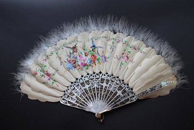 Lot 327 - Flowers and Feathers: A Mid-19th Century Jenny Lind or Palmette Fan, with a finely carved and...