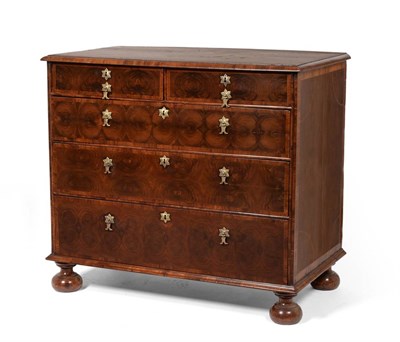 Lot 994 - An Early 18th Century Laburnum Oyster Veneered Chest, of two short and three long graduated...