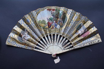 Lot 333 - The Fruit Harvest: A Circa 1860's Bone Fan, with a silvered and gilded monture, lightly pierced and