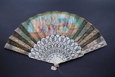 Lot 344 - Aristocratic Pancakes: A Highly Unusual Circa 1880's Bone Fan, the monture silvered and gilded in a