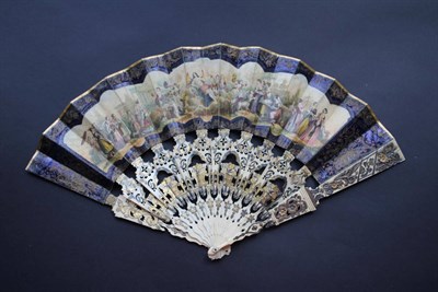 Lot 349 - Allegory of Love: A 19th Century Bone Fan, with double paper leaf, the heavy sticks and guards...
