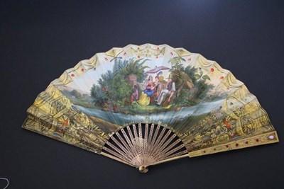 Lot 350 - A Circa 1820's to 1830's Fan, with"; jewelled"; metal guards, the guards of a gilded metal, the...