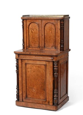 Lot 1008 - A Victorian Figured Walnut Writing Cabinet, 3rd quarter 19th century, with three-quarter brass...