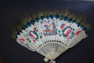 Lot 379 - Five 19th Century Chinese Fans, Qing Dynasty, comprising a small bone/painted feather example,...