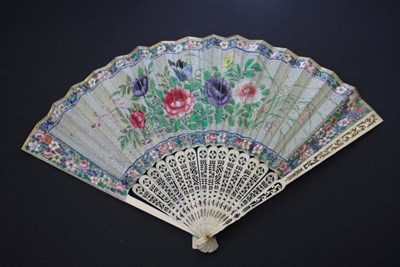 Lot 381 - A Mid-19th Century Chinese Wooden Mandarin Fan, Qing Dynasty, the sticks lacquered in black and...