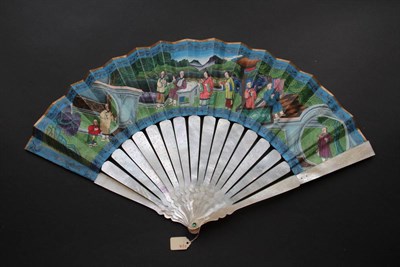 Lot 386 - A Mid-19th Century Chinese Mandarin Fan, Qing Dynasty, the double paper leaf mounted on...