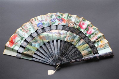 Lot 395 - A Chinese Black Lacquered Wood Cabriolet Fan, of medium size, Qing Dynasty, mid-19th century,...