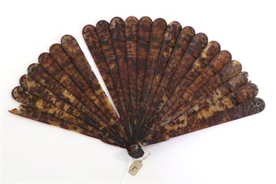 Lot 396 - A Circa 1840's Chinese Carved Tortoiseshell Brisé Fan, Qing Dynasty, with plain central...
